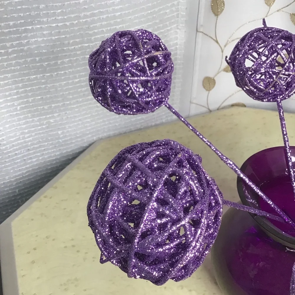 Purple Glitter Vase Decorative Sticks